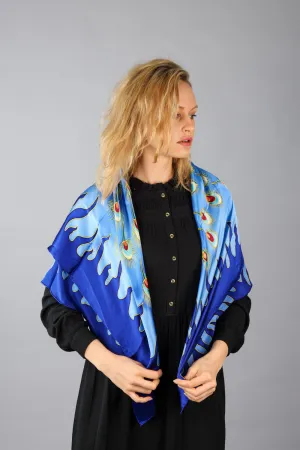 Limited Edition Hand Painted Silk Scarf| Blue