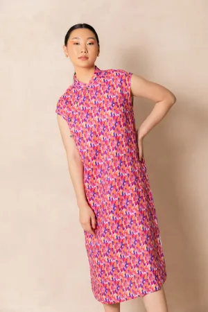 Water Colour Raindrop Print Cap Sleeve Cheongsam Dress