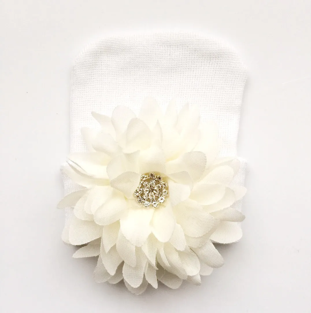 Baby Hospital Hat WHITE, pick your color flower!