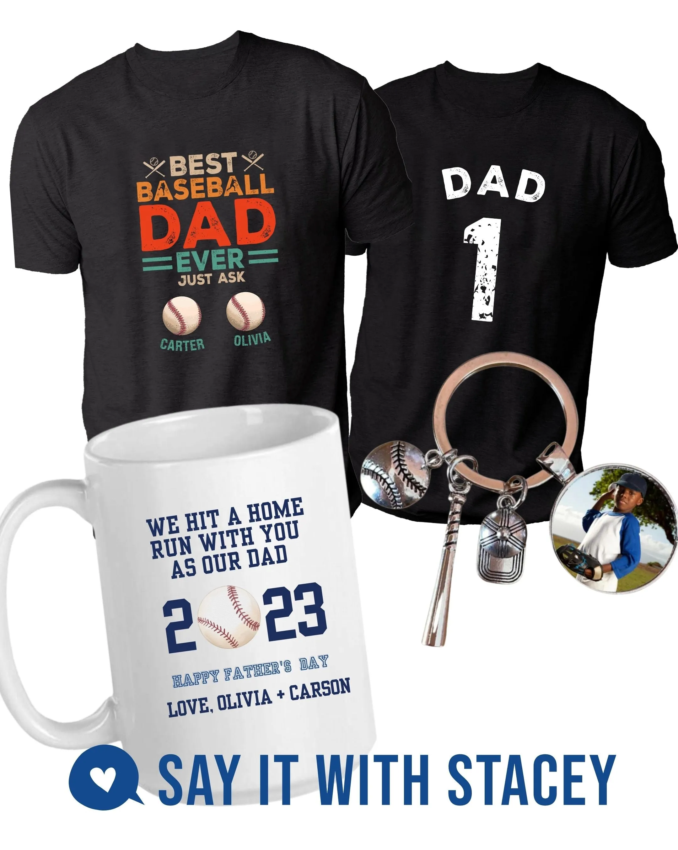 Best Baseball Dad EVER just ask (insert names & personalize) Deluxe Cotton TShirt AND/OR Key Chain Set