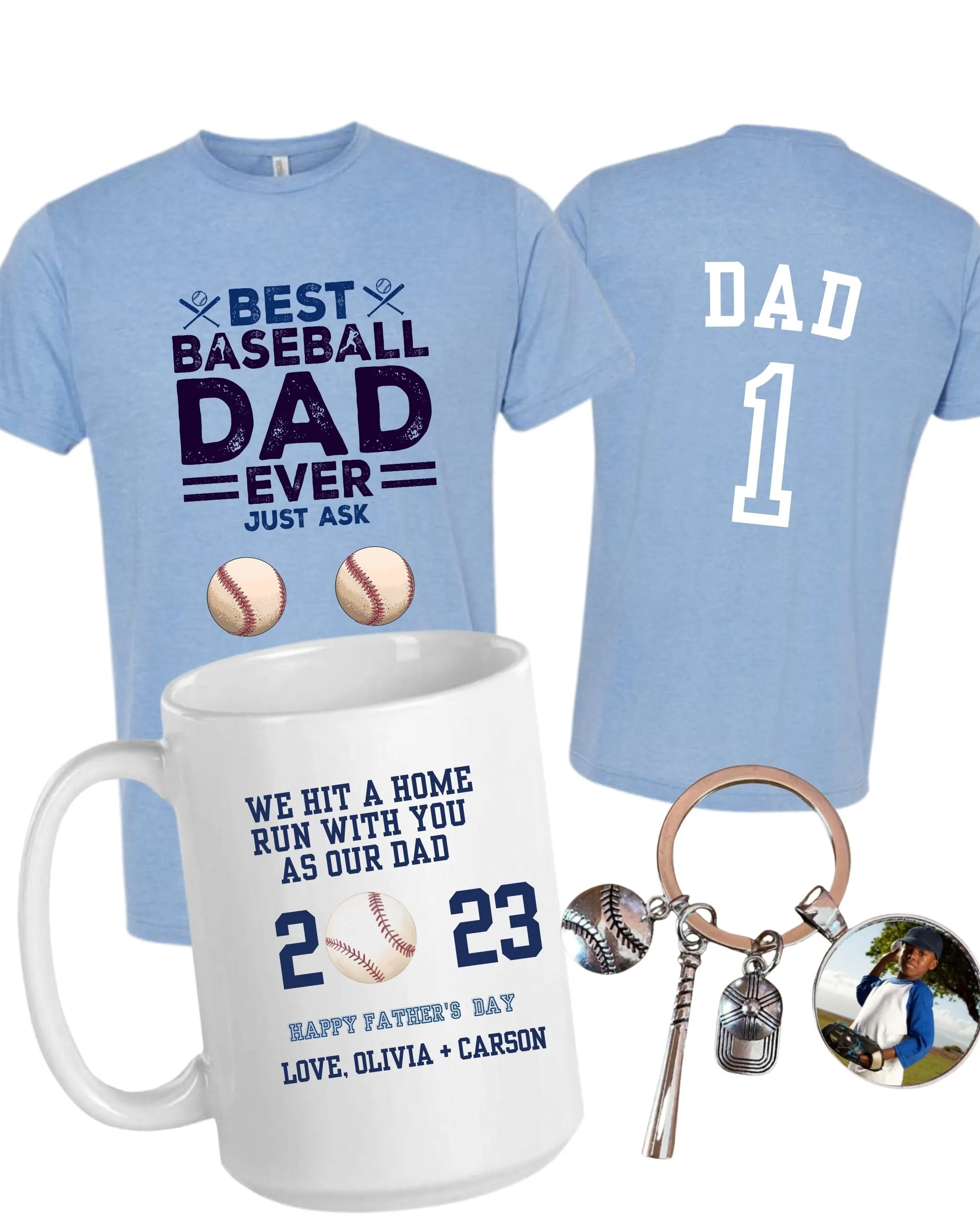 Best Baseball Dad EVER just ask (insert names & personalize) Deluxe Cotton TShirt AND/OR Key Chain Set