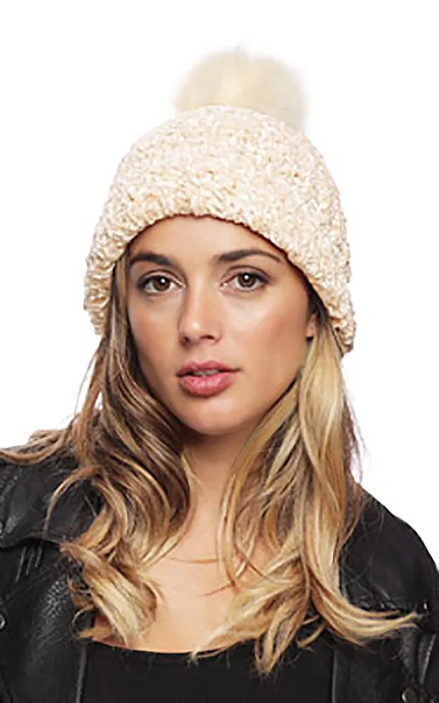 BHAT7386 Chenille Detachable Pom Pom Knit Hat