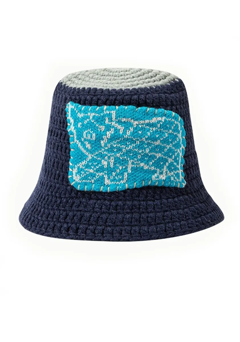 Blue Block Knitted Bucket Hat