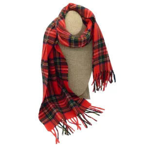 Burberry Red Fringed Plaid Lambswool Scarf