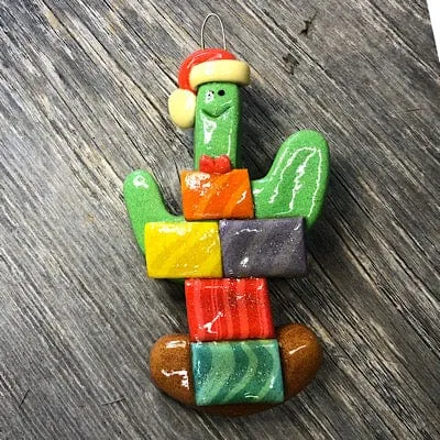 Cactus with Packages Christmas Ornament