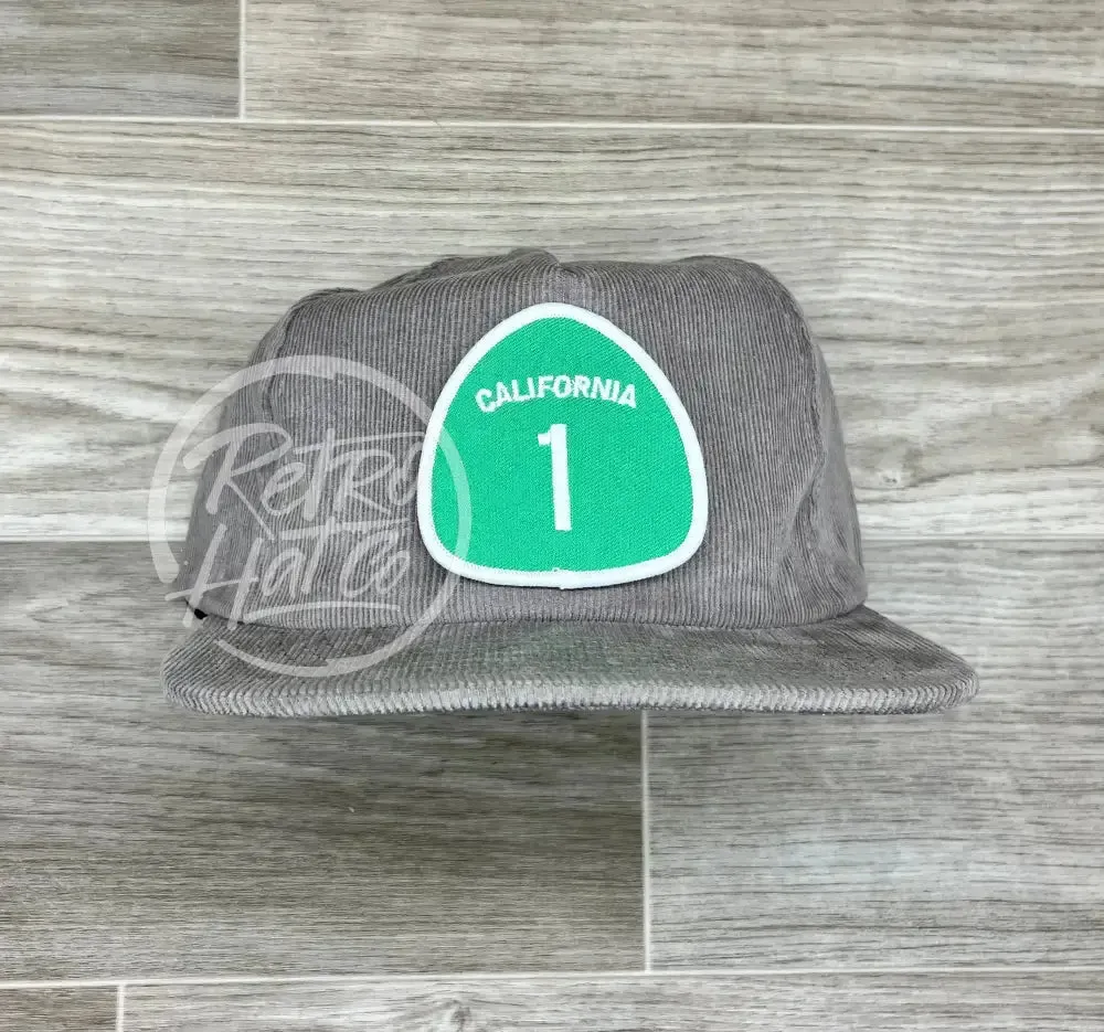 California Hwy 1 Patch on Gray Corduroy Hat