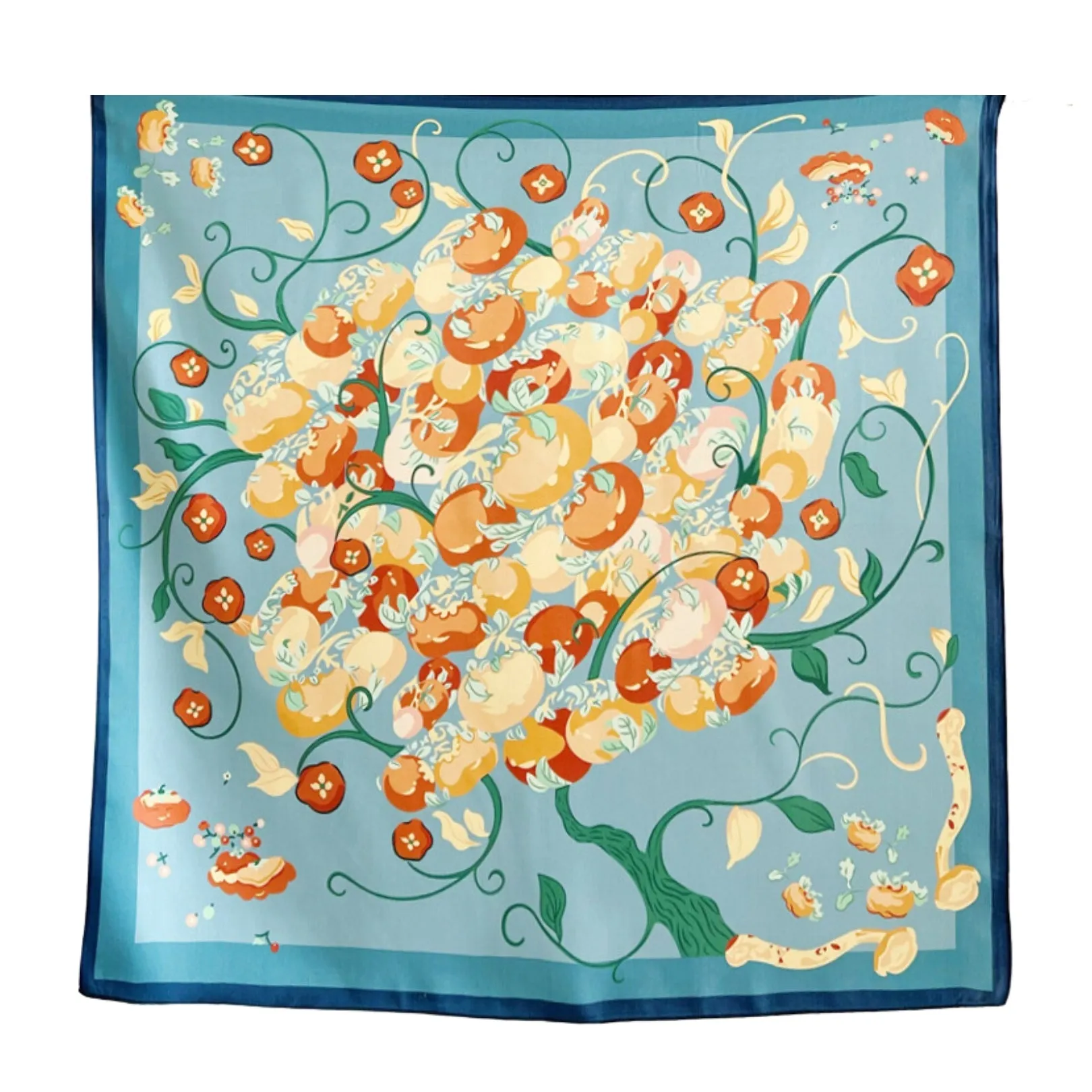 Citrus Bloom Pure Mulberry Silk Square Scarf Bandana