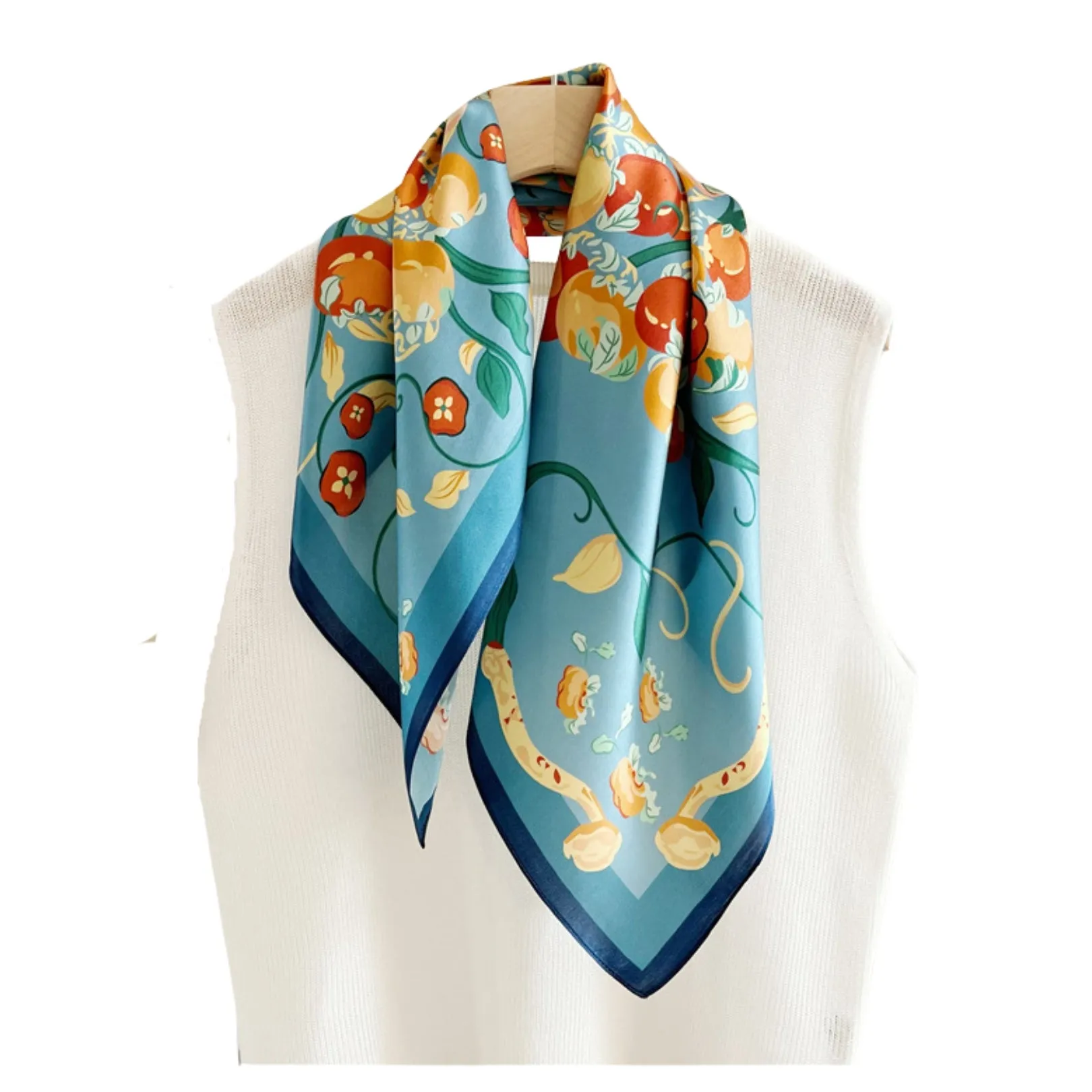 Citrus Bloom Pure Mulberry Silk Square Scarf Bandana