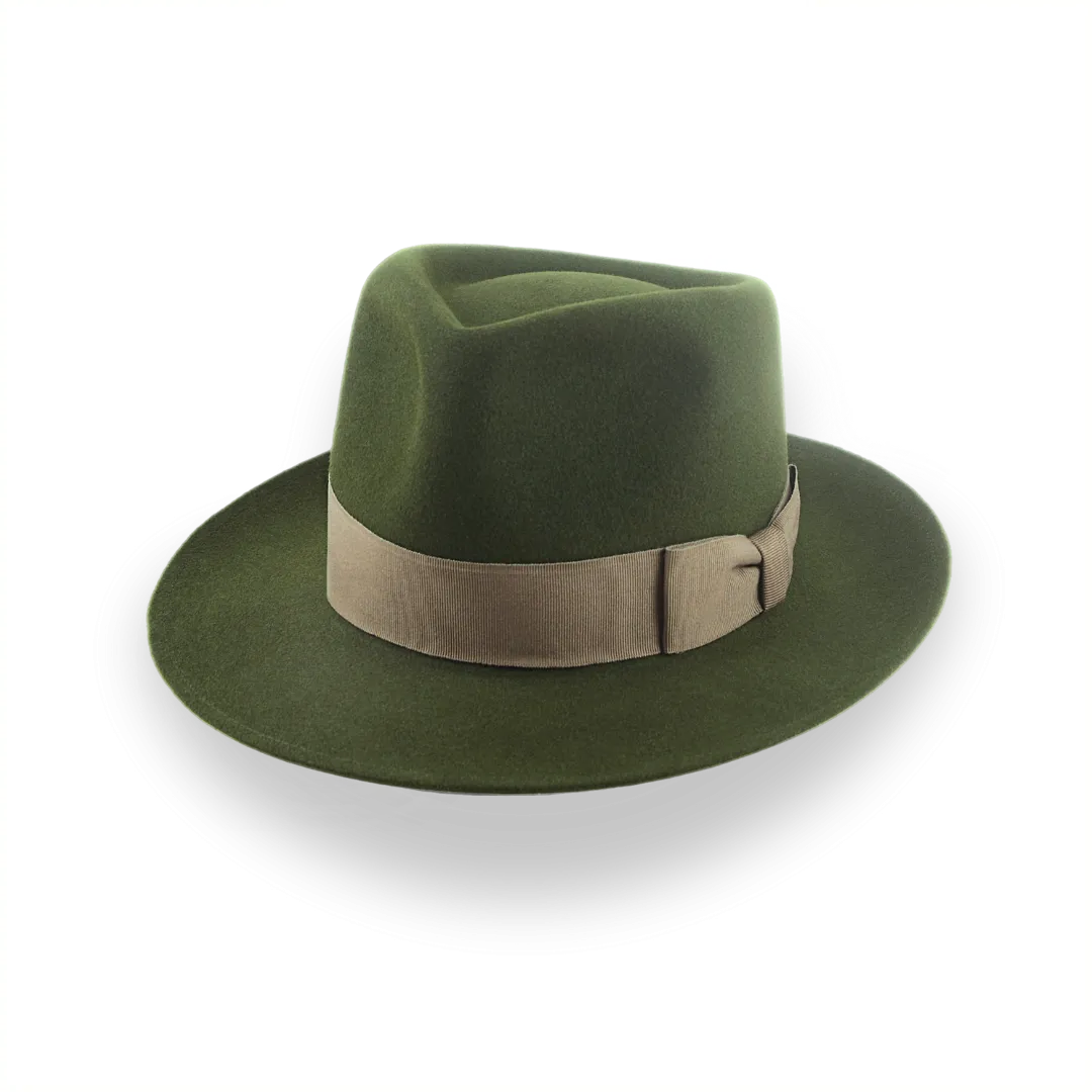 Dark Olive Green Felt Fedora Hat with Teardrop Crown | The 5217