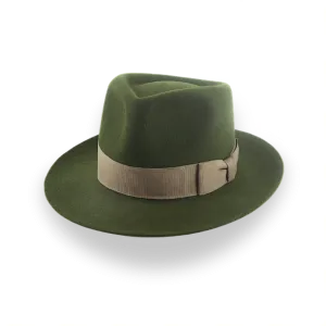 Dark Olive Green Felt Fedora Hat with Teardrop Crown | The 5217