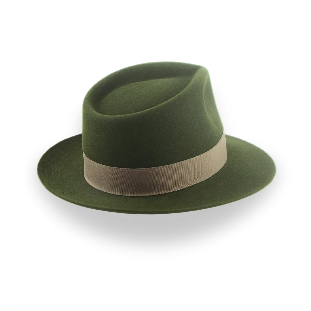 Dark Olive Green Felt Fedora Hat with Teardrop Crown | The 5217