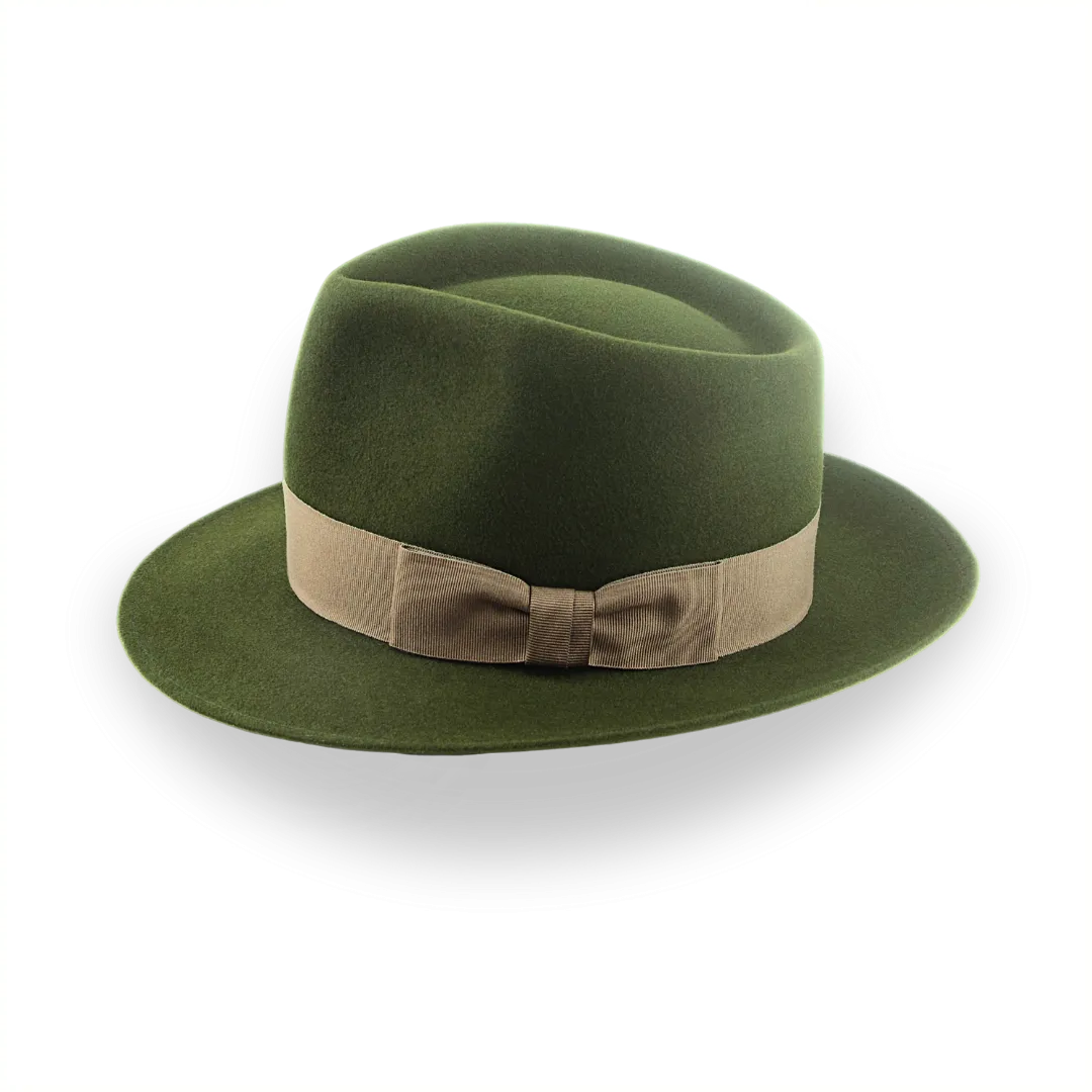 Dark Olive Green Felt Fedora Hat with Teardrop Crown | The 5217