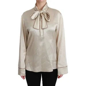 Dolce & Gabbana Elegant Beige Silk Satin Blouse with QUEEN Embroidery