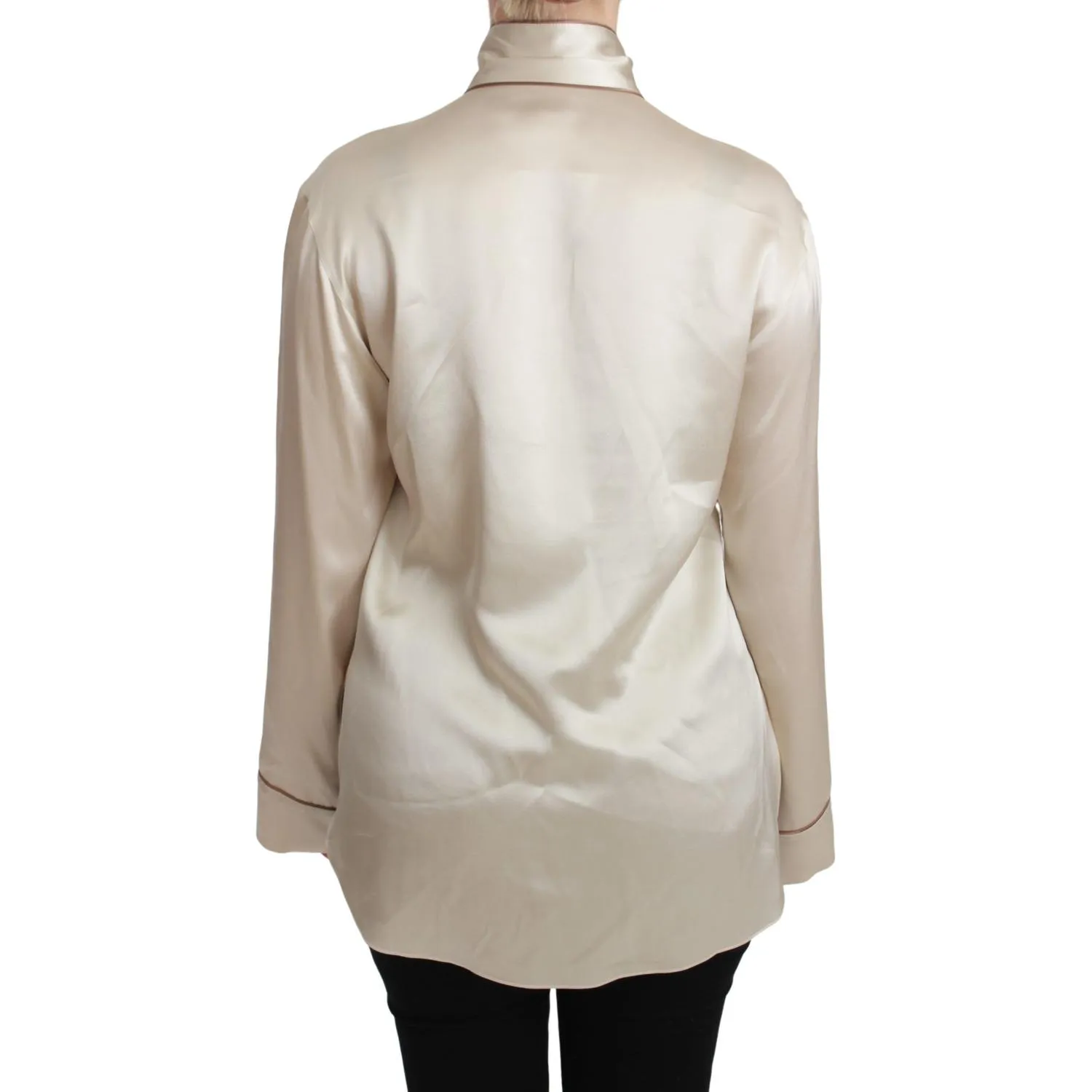 Dolce & Gabbana Elegant Beige Silk Satin Blouse with QUEEN Embroidery