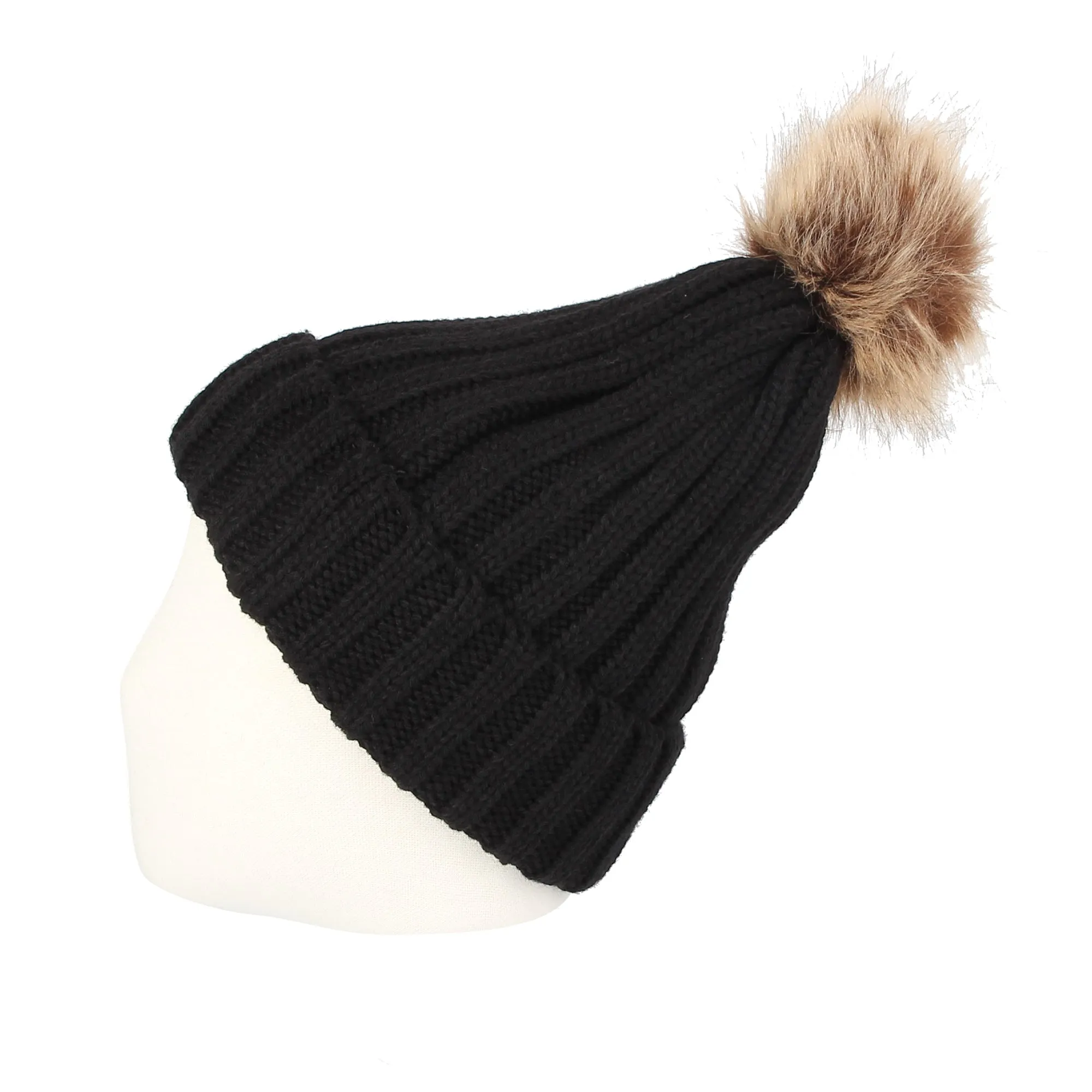 Fleece Ribbed Knit Pom Beanie Winter Hat Slouchy Cap CZP0011