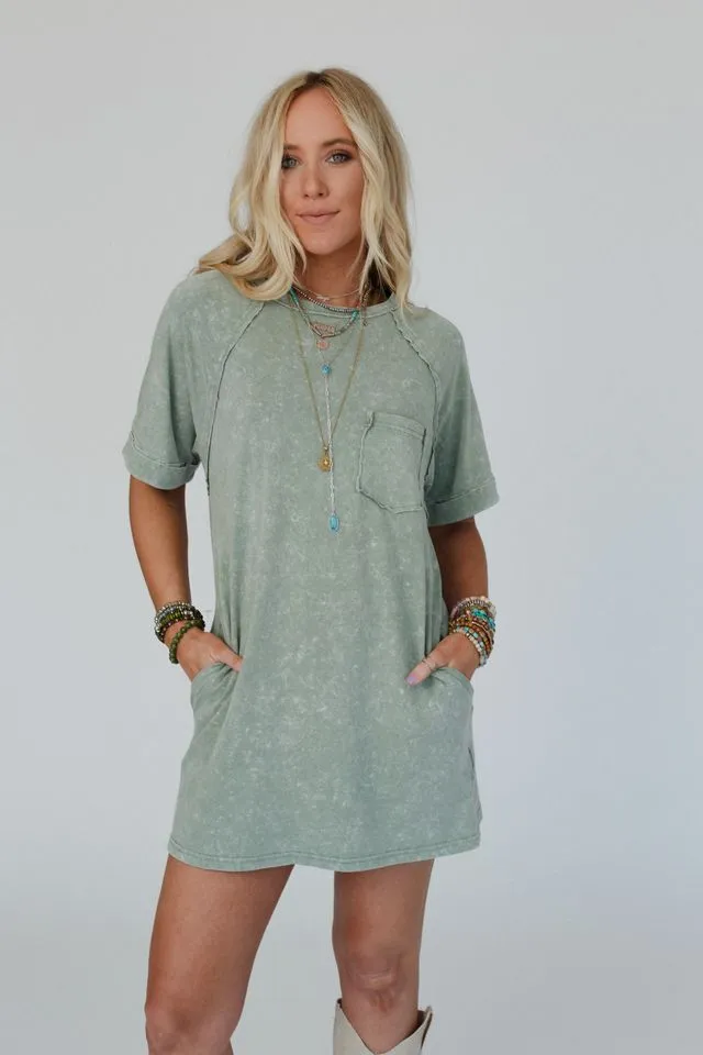 Indy Pocket Tee Dress - Sage