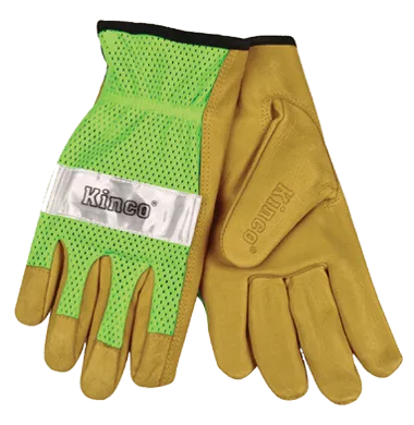 Kinco 908 High-Vis Nylon Fabric Mesh Back Golden Grain Pigskin Palm Gloves (One Dozen)