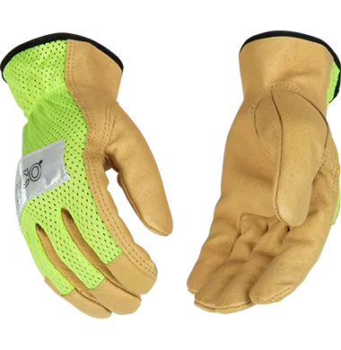 Kinco 908 High-Vis Nylon Fabric Mesh Back Golden Grain Pigskin Palm Gloves (One Dozen)