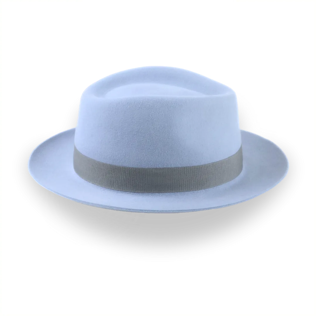 Light Blue Fur Felt Fedora Hat With A Medium Crown | The Clubber