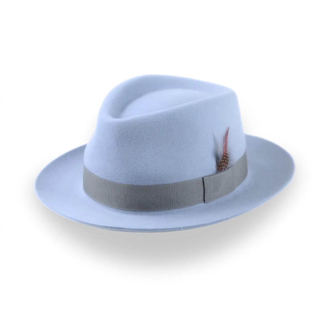 Light Blue Fur Felt Fedora Hat With A Medium Crown | The Clubber