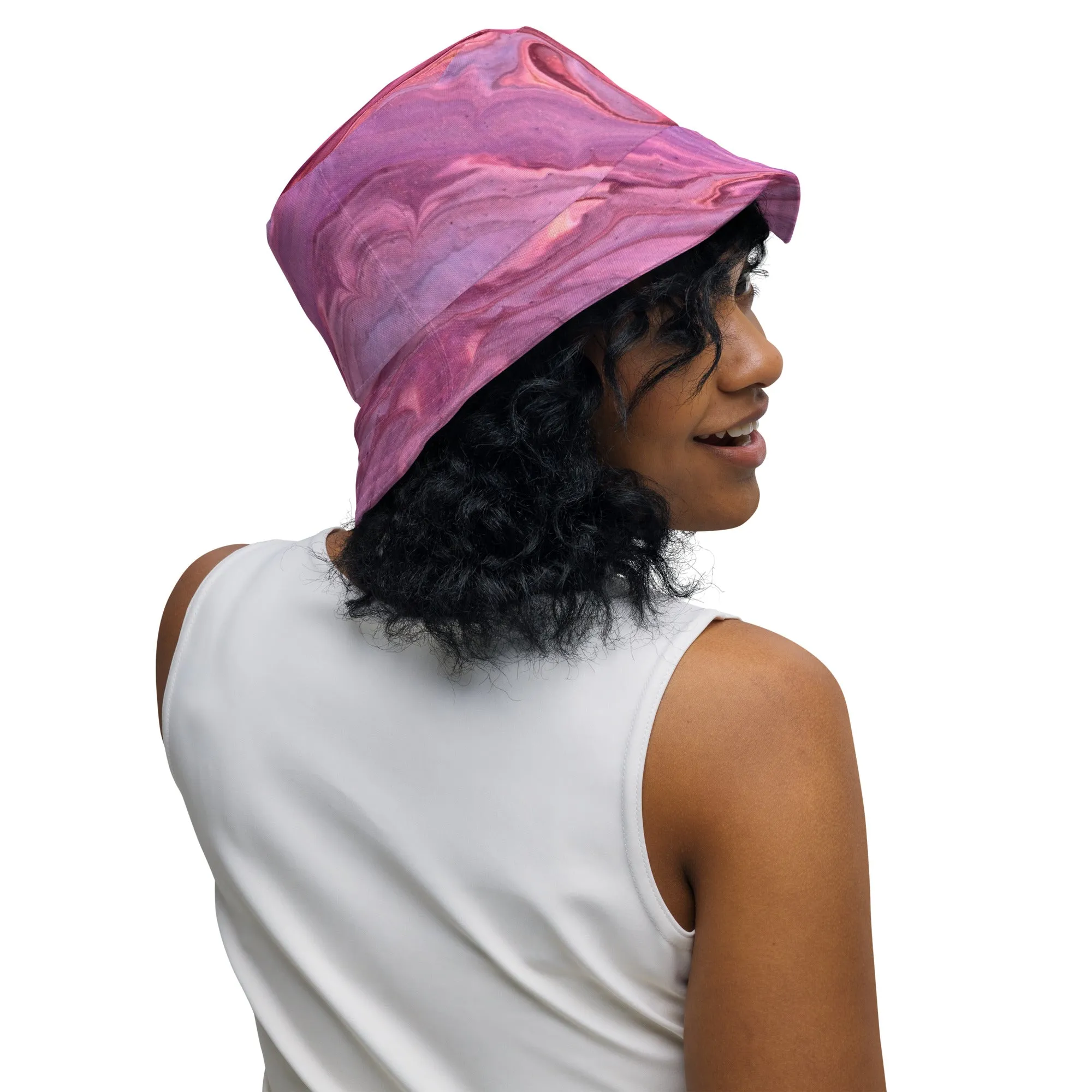 Marbled Elegance with Our Pink Marble Print Bucket Hat, lioness-love