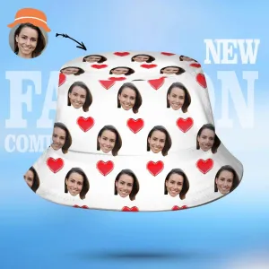 Personalized Custom Face Photo Hearts Bucket Hat