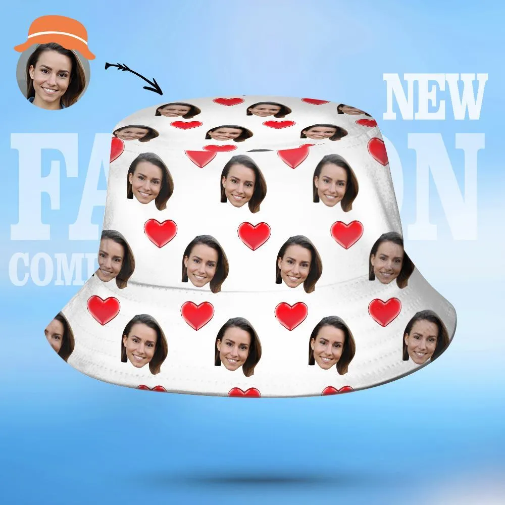 Personalized Custom Face Photo Hearts Bucket Hat