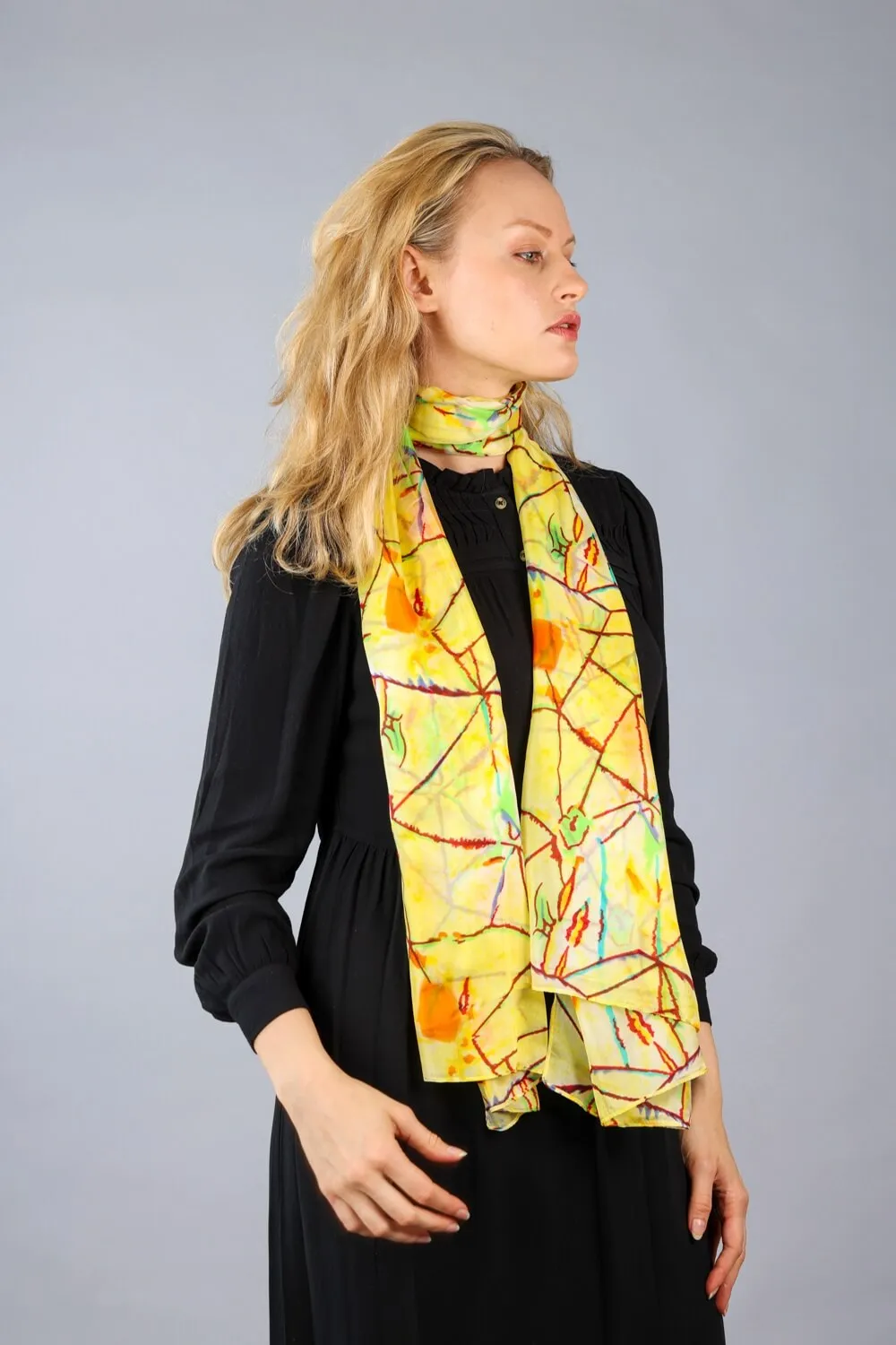 Rainbow Range| Large Silk Scarf Power of Web Yellow