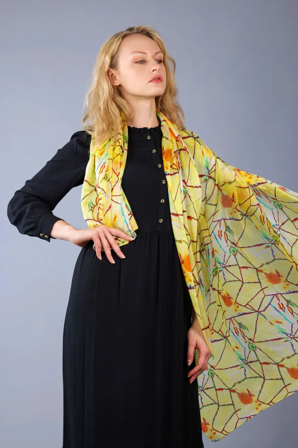 Rainbow Range| Large Silk Scarf Power of Web Yellow