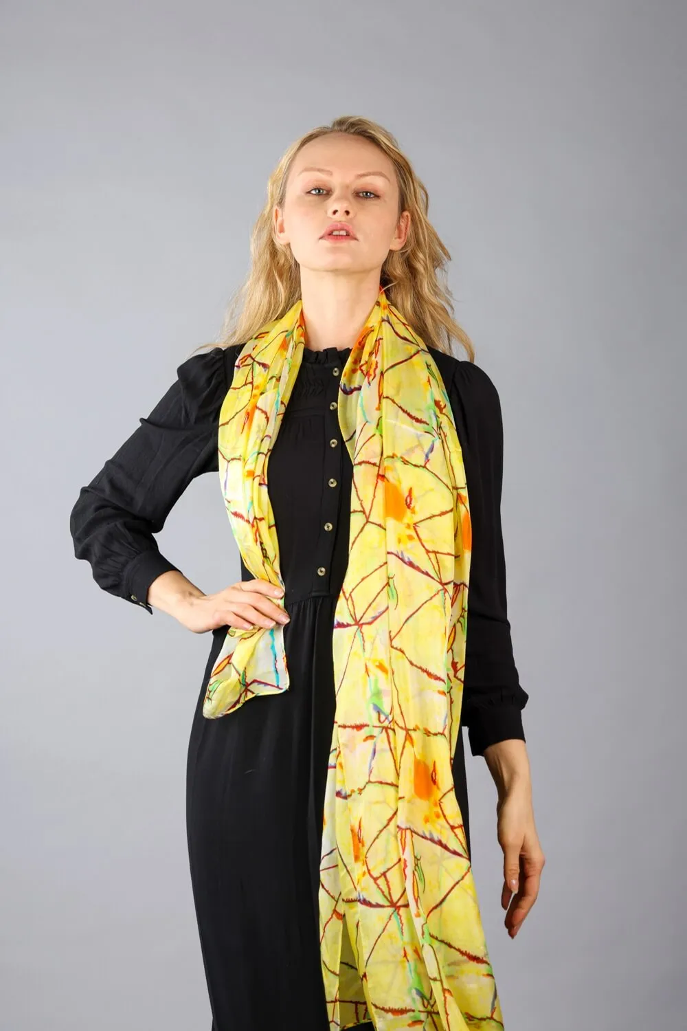 Rainbow Range| Large Silk Scarf Power of Web Yellow