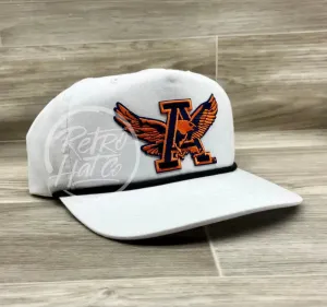 Retro Auburn War Eagle Patch on White Retro Hat with Black Rope