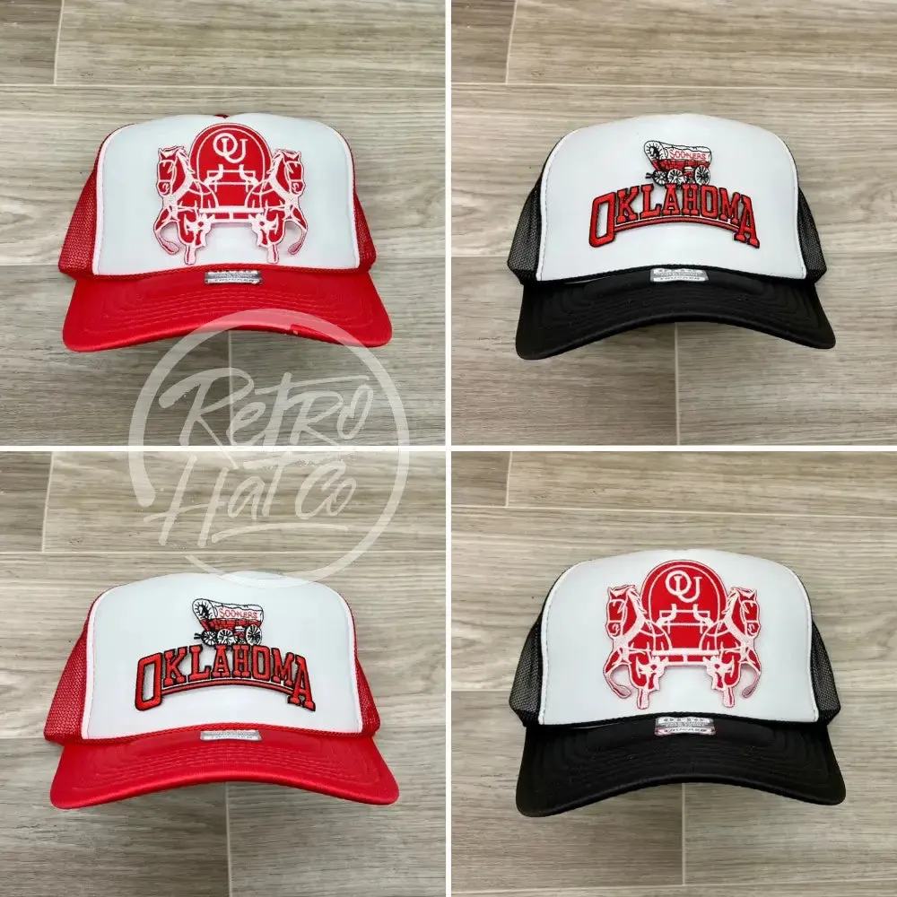 Retro Oklahoma OU Sooners Arch on Red/White Meshback Trucker Hat