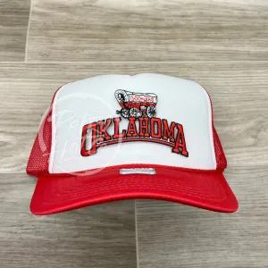 Retro Oklahoma OU Sooners Arch on Red/White Meshback Trucker Hat