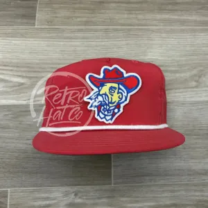 Retro Ole Miss Colonel Reb on Red Poly Retro Rope Hat