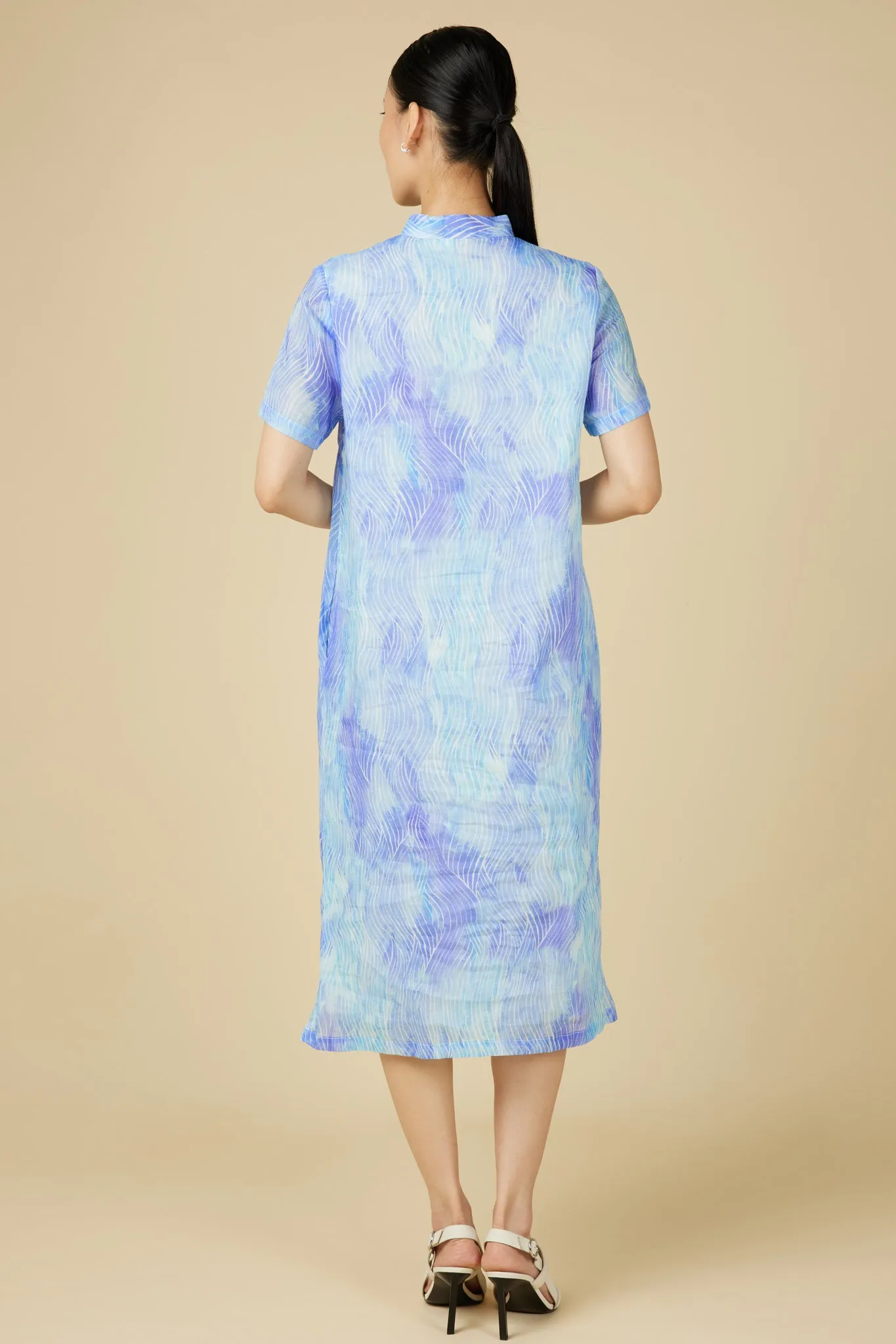 Short Sleeve Cheongsam Dress - Abstract Waves