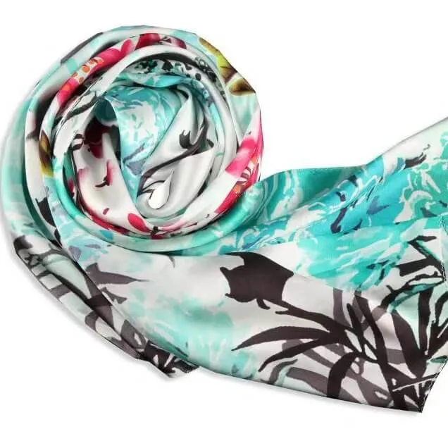 Silk Scarf Collections|Blossom Range|Spring Design|Green|Long Silk Scarf