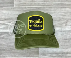 Tequila Helps on Olive Meshback Trucker Hat