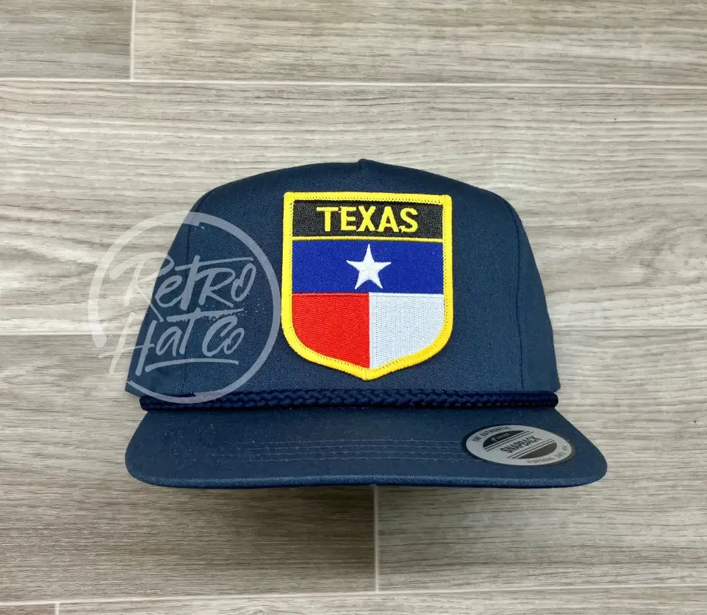 Texas Flag (Gold Border Shield) on Classic Retro Rope Hat