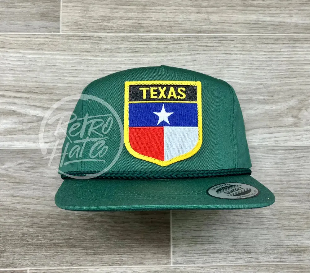 Texas Flag (Gold Border Shield) on Classic Retro Rope Hat