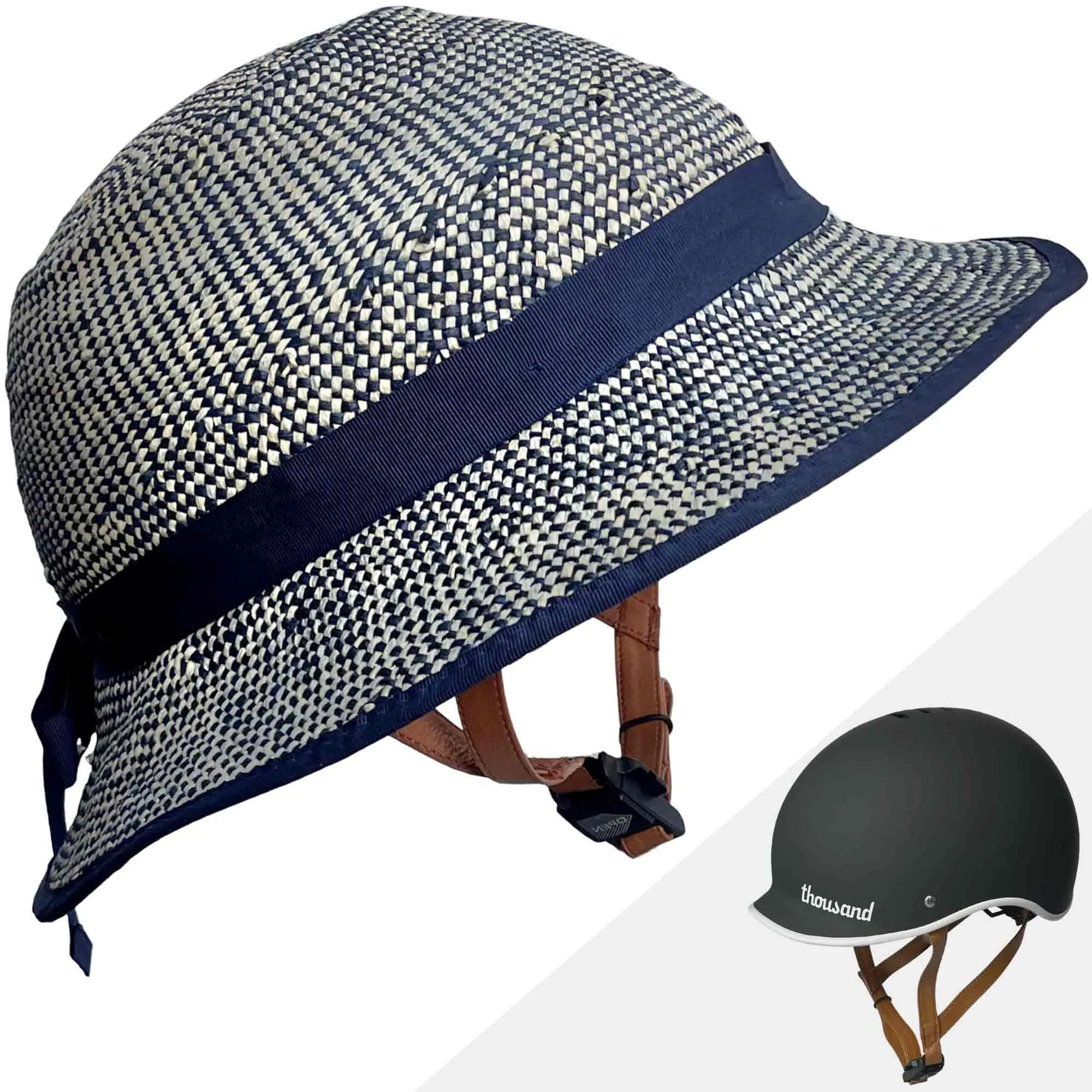 Thousand Helmet   Shibori Blue Straw Hat Helmet Cover