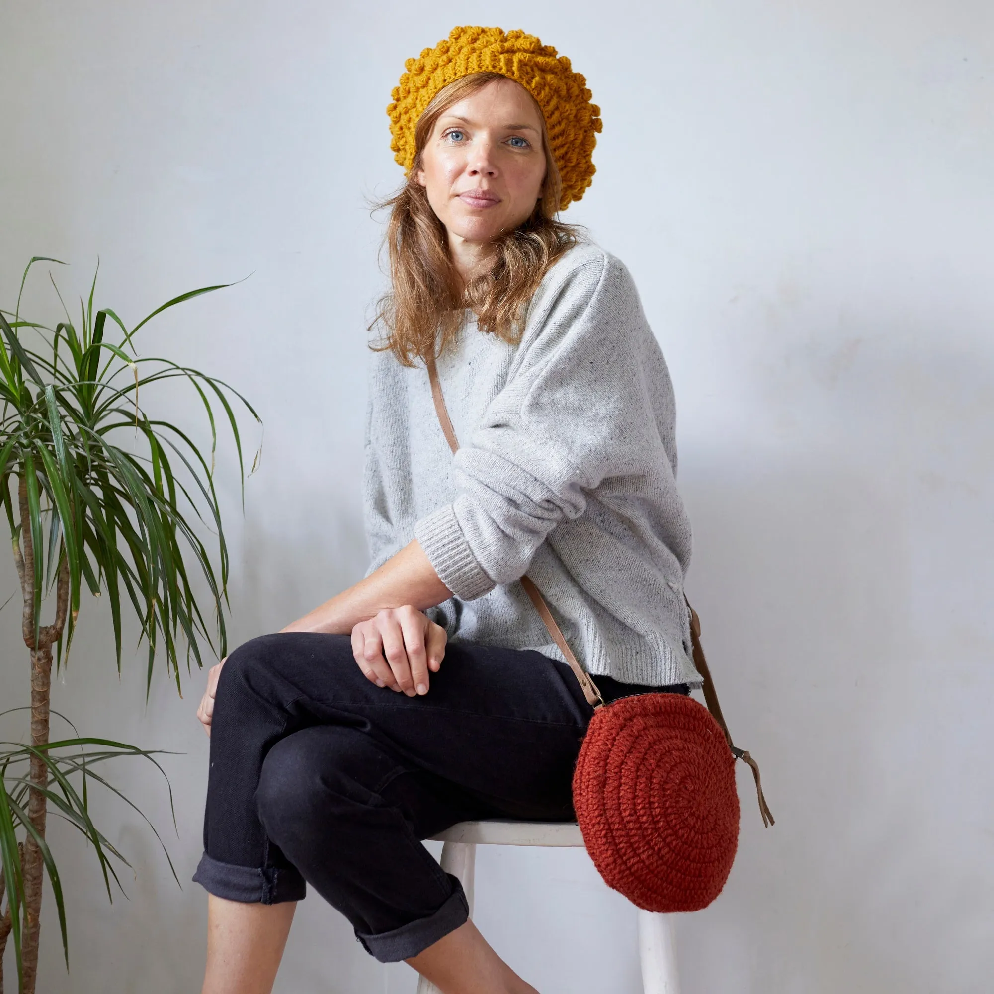 URJITA Quirky Boho Bobble Knit Wool Beret Hat