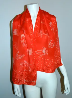 vintage Diane Von Furstenberg silk scarf red Zodiac print astrology