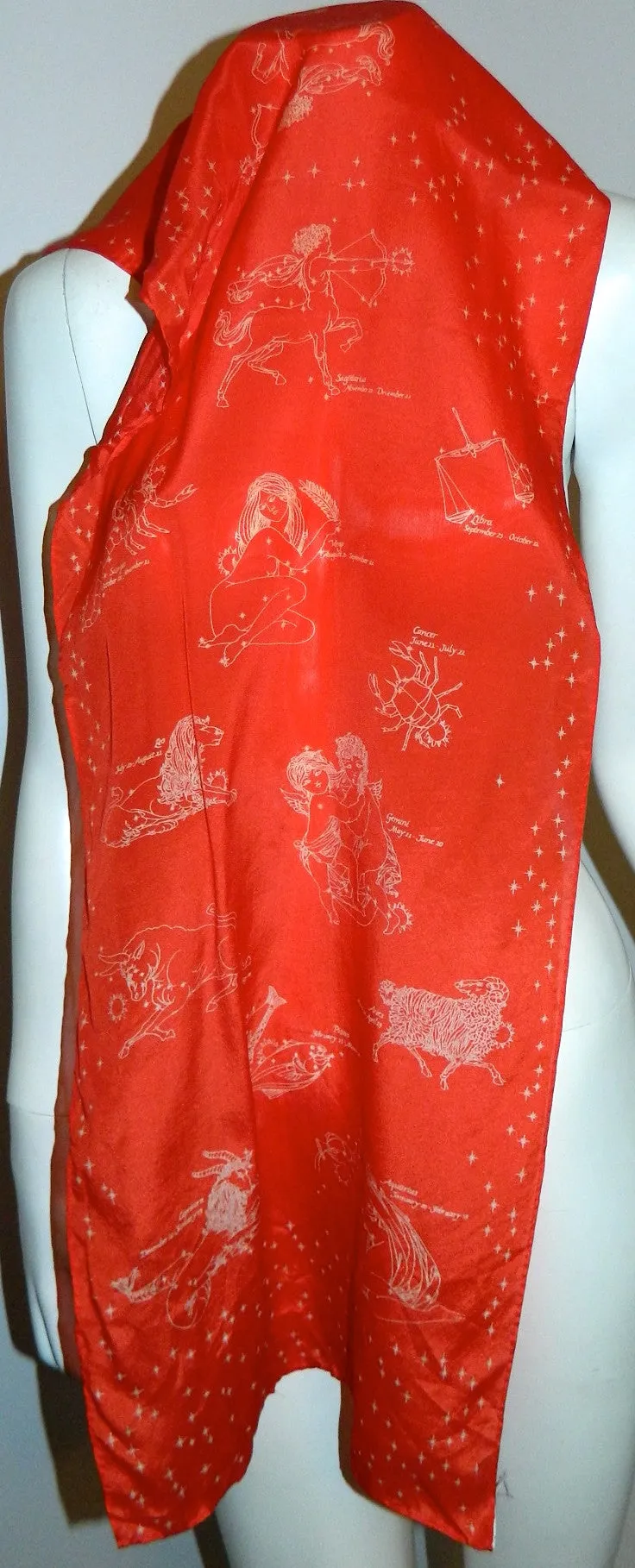 vintage Diane Von Furstenberg silk scarf red Zodiac print astrology