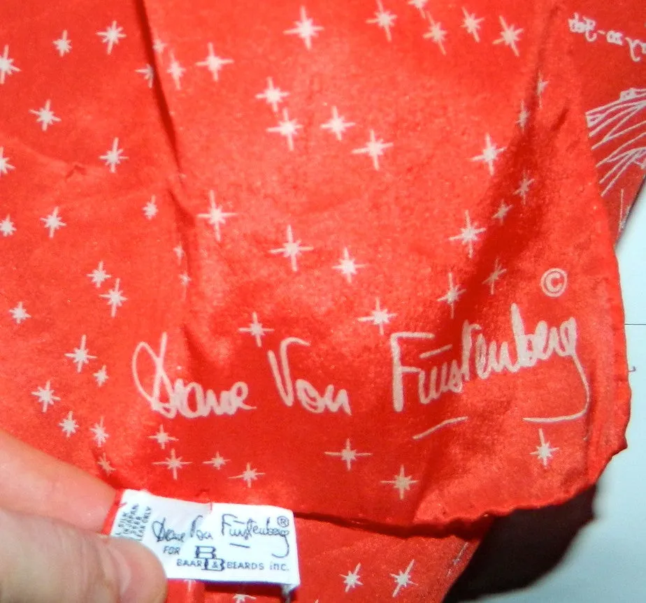 vintage Diane Von Furstenberg silk scarf red Zodiac print astrology